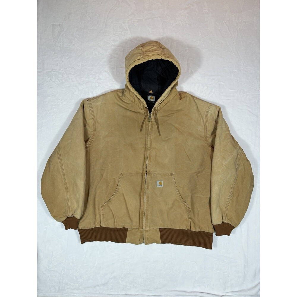 Vintage Carhartt J140 Hooded Work Jacket Tan Size ~2XL